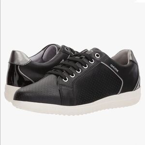 GEOX Respira Womens D Nihal Black Leather Fashion Sneakers Athletic shoes size 6